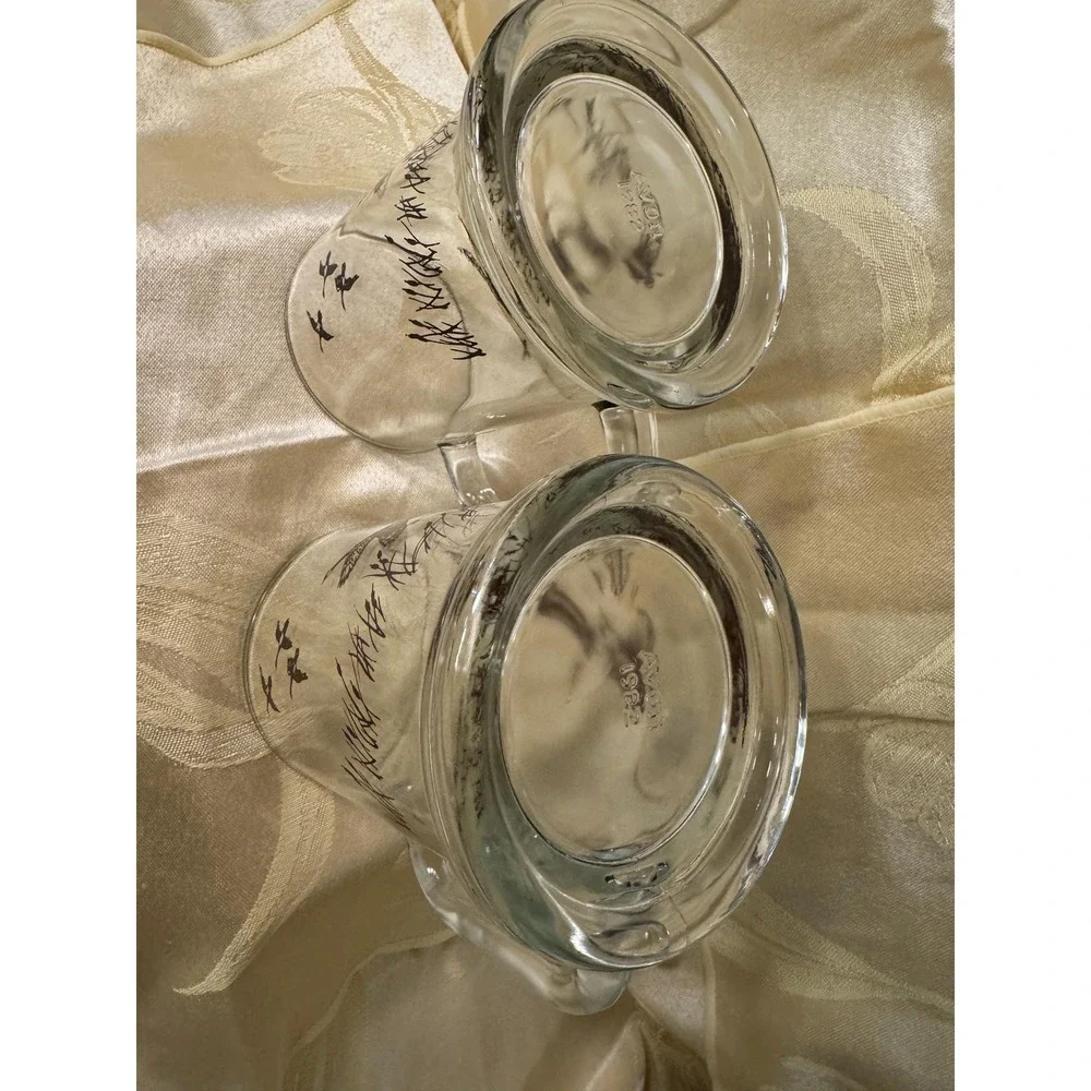 VTG AVON 1982 TANKARD MUGS STEIN CLEAR  GLASS WITH FLYING DUCKS/GEESE  Set Of 2
